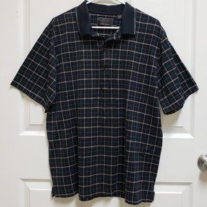 Greg Norman Men's L Black Plaid Short Sleeve Polo Golf Shirt